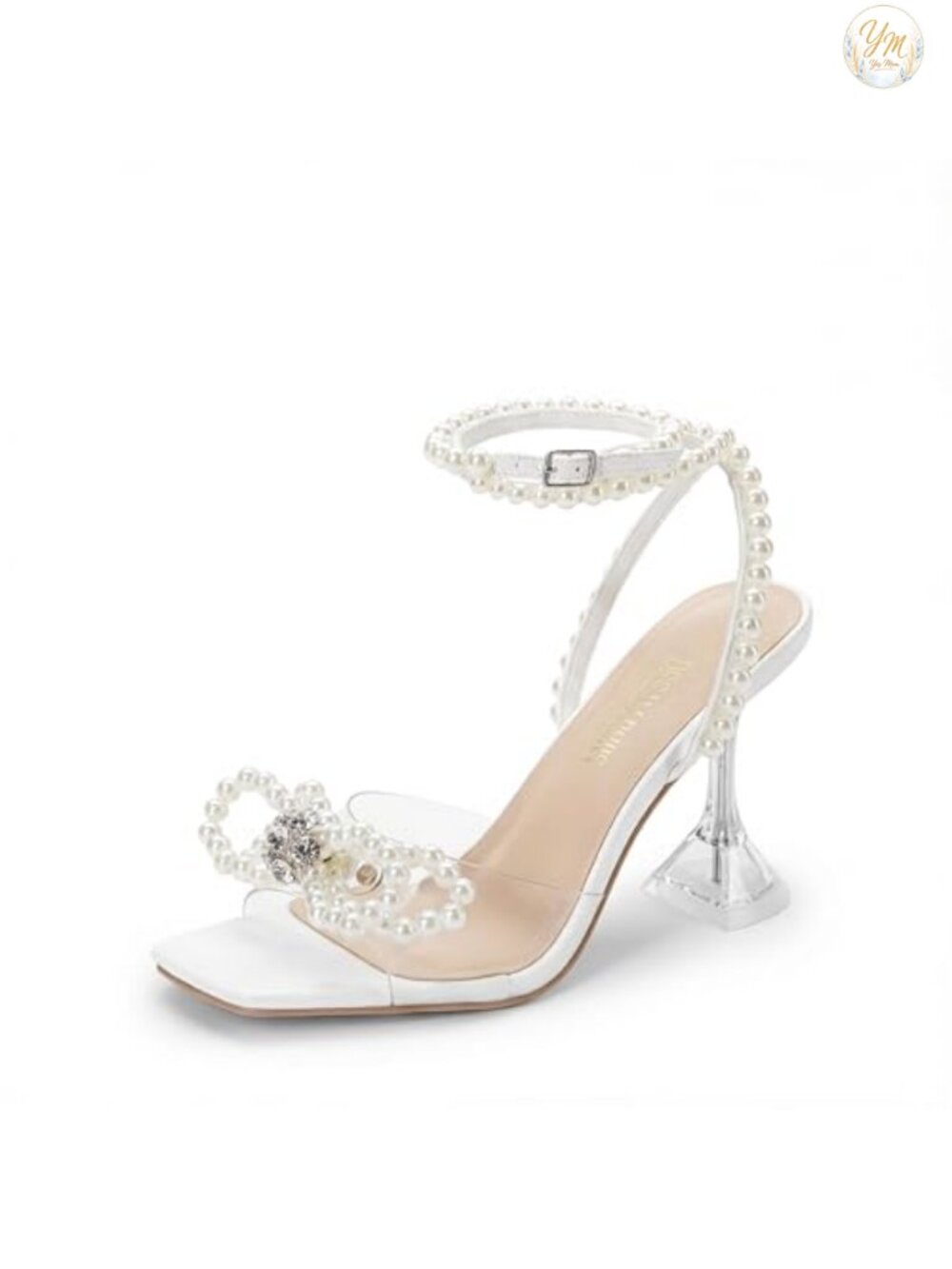 Strappy Sparkly Rhinestone Square Toe Clear Crystal High Heel Sandals for Party